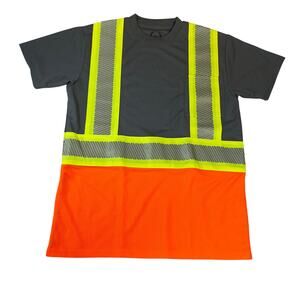 North 15 Hi Visibility Safety Shirt Men Med Grey Orange Moisture Wicking Safety